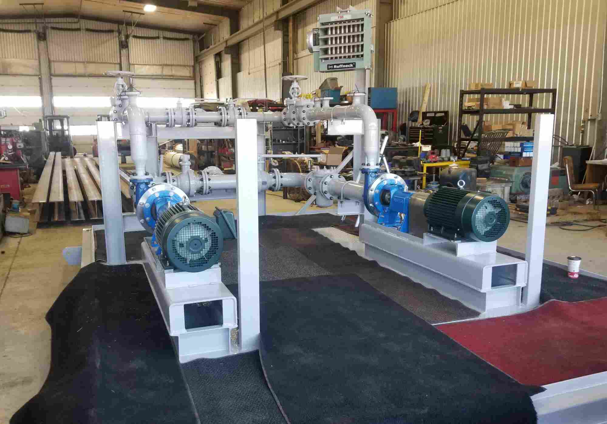 Industrial centrifugal pump system setup in facility showing equipment related to centrifugal pump cavitation causes and fluid handling operations.